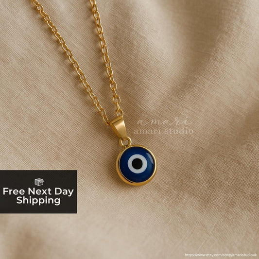 Turkish Evil Eye Necklace, Gold Chain Necklace, Nazar Necklace, Pendant Necklace