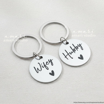 2pcs Wifey Hubby Matching Keychains, Valentines Day Gift, Couple Keychain, Personalised Gift Ideas