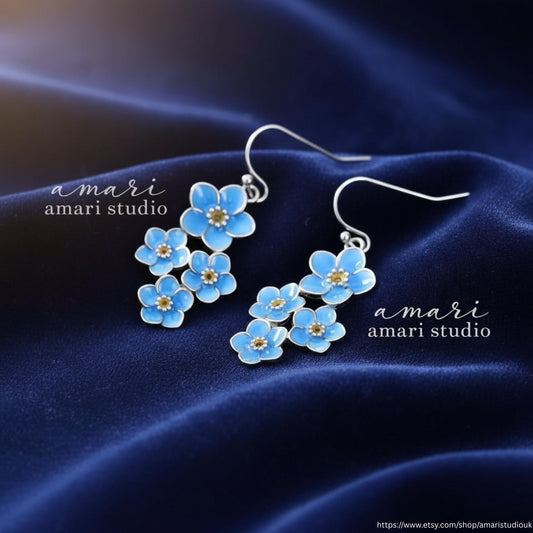 Blue Forget Me Not Flower Earrings, Simple Natural Jewellery