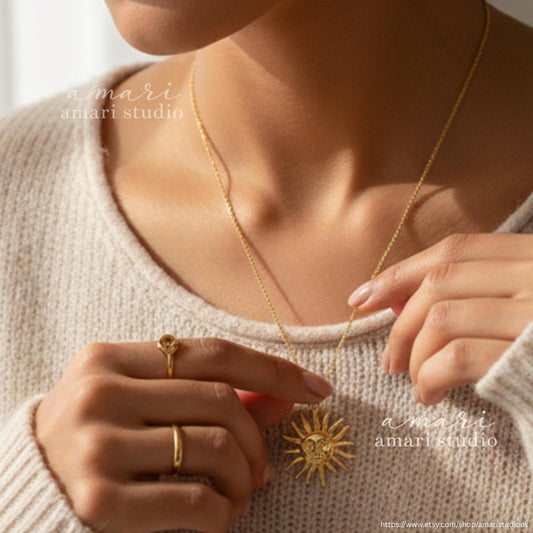 Gold Sun Chain Necklace, Bohemian Summer Jewellery