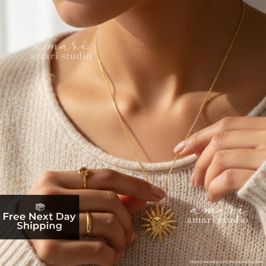 Gold Sun Chain Necklace, Bohemian Summer Jewellery
